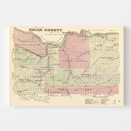 Vintage Map of Knox County, Nebraska 1885 -Not available at Minden location-