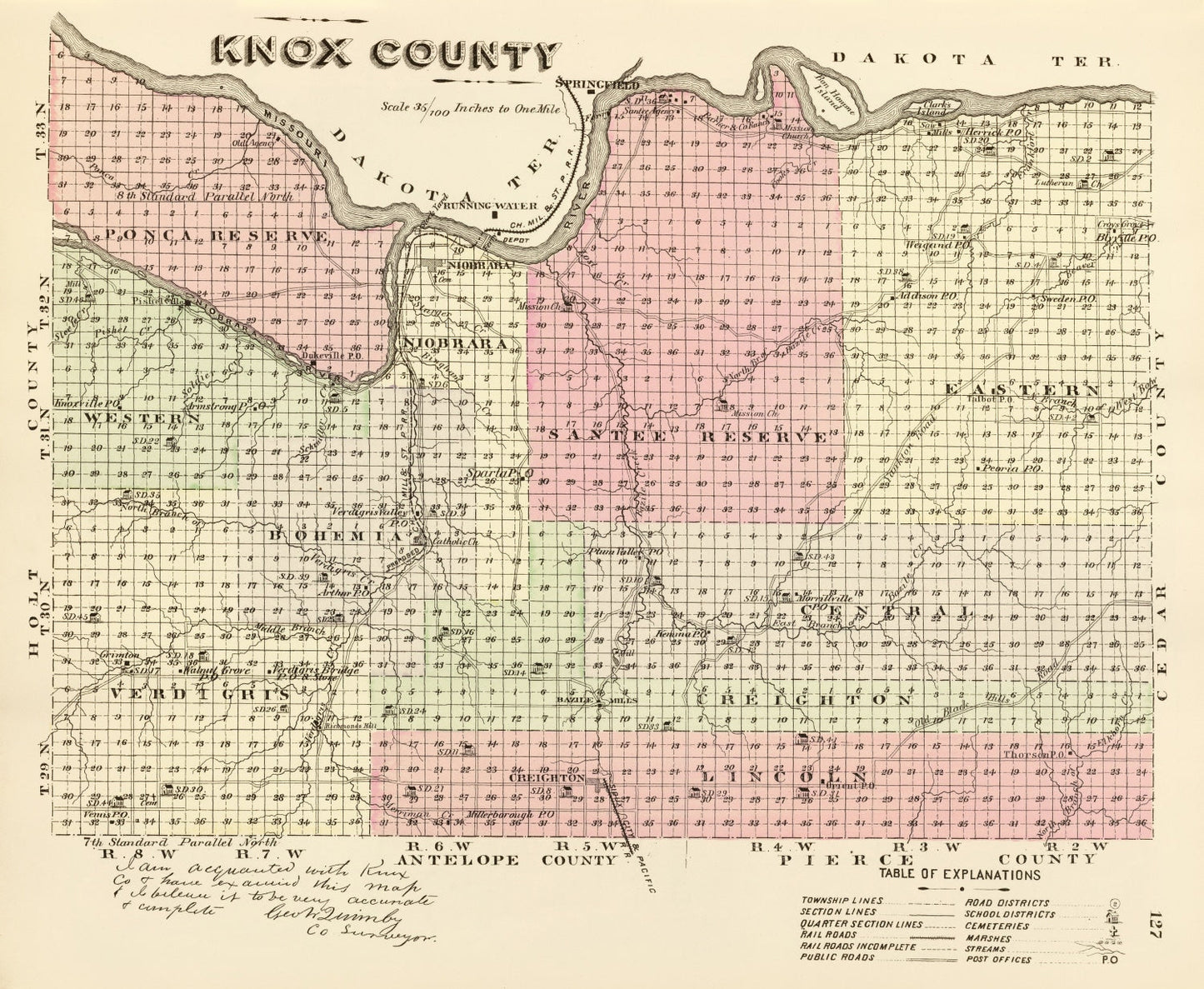 Vintage Map of Knox County, Nebraska 1885 -Not available at Minden location-