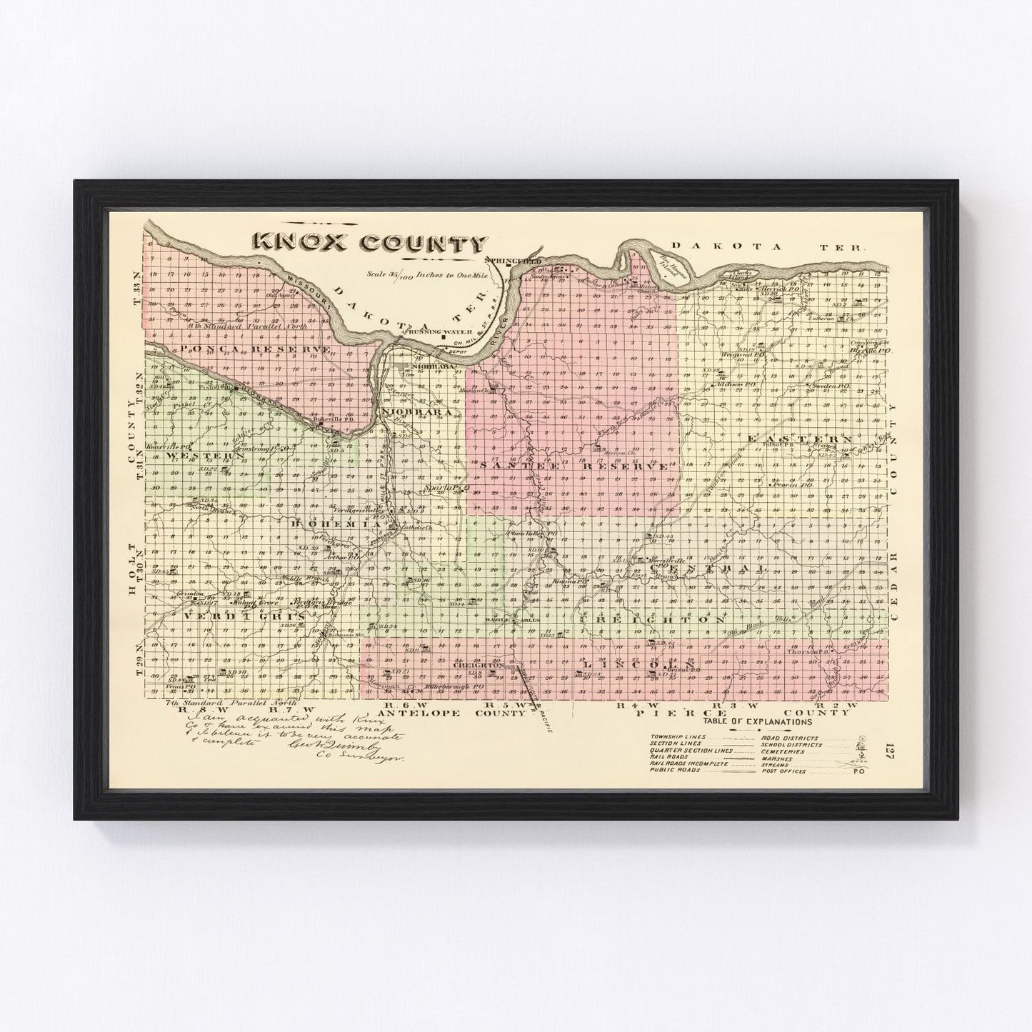 Vintage Map of Knox County, Nebraska 1885 -Not available at Minden location-