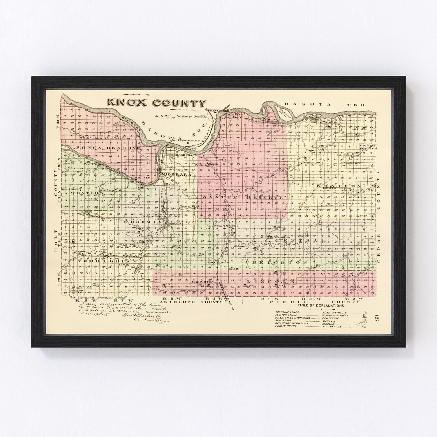 Vintage Map of Knox County, Nebraska 1885 -Not available at Minden location-