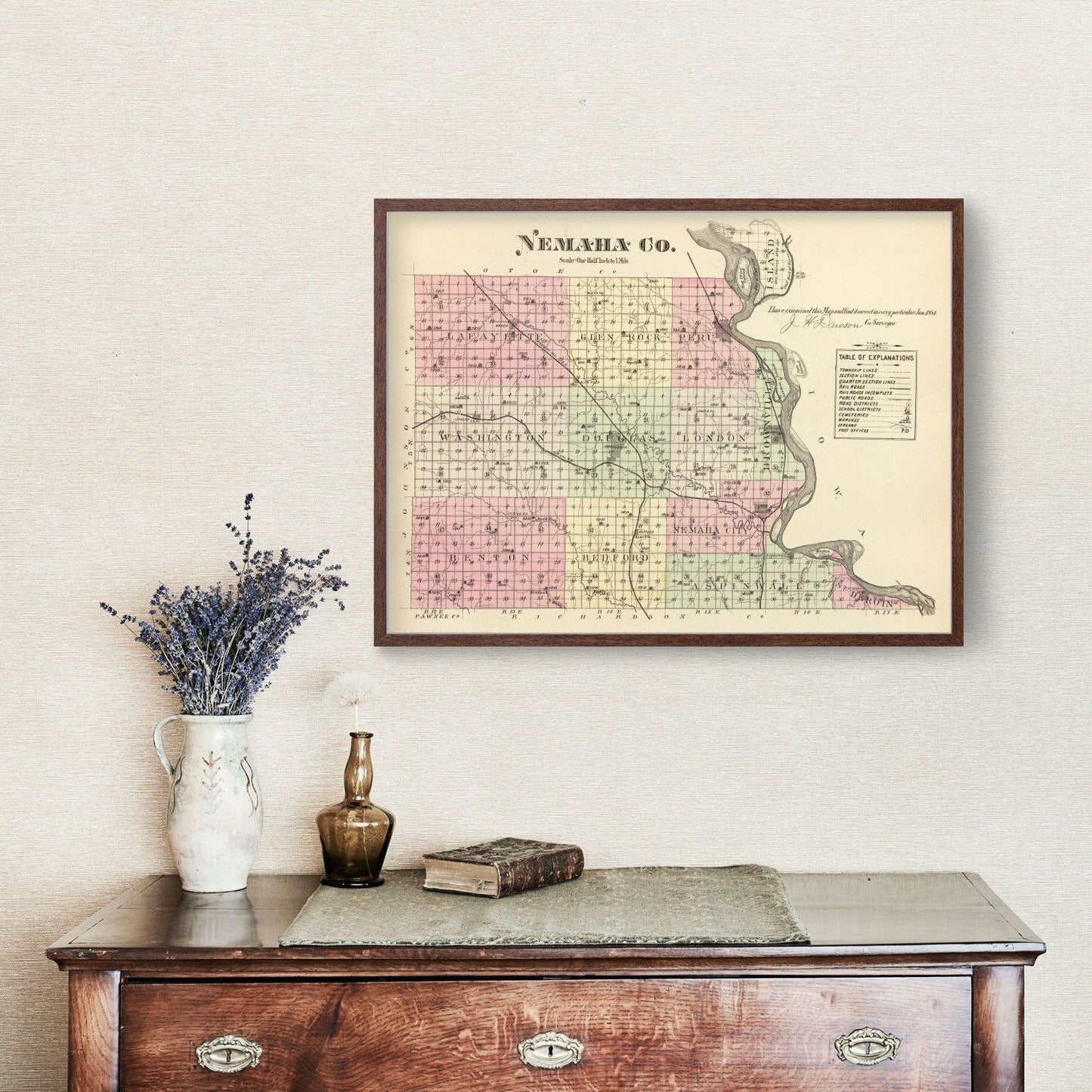 Vintage Map of Nemaha County, Nebraska 1885 -Not available at Minden location-