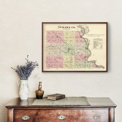 Vintage Map of Nemaha County, Nebraska 1885 -Not available at Minden location-