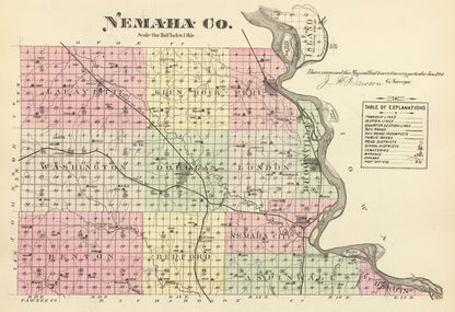 Vintage Map of Nemaha County, Nebraska 1885 -Not available at Minden location-