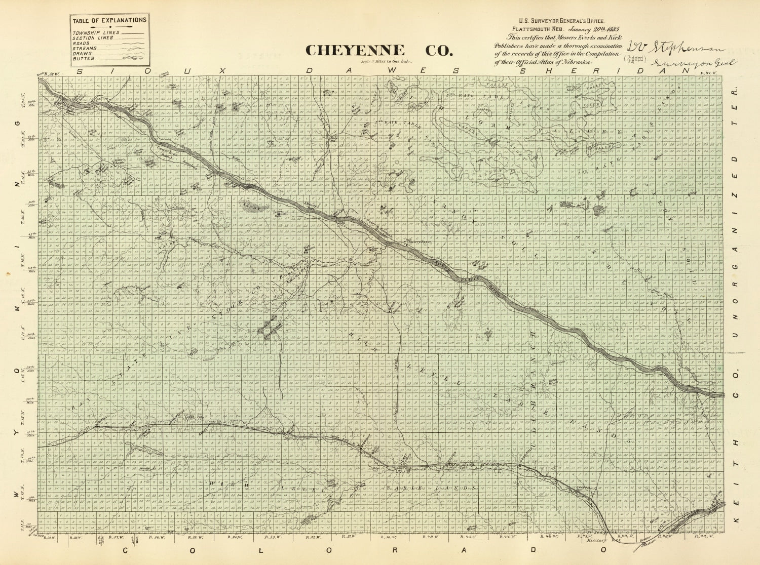 Vintage Map of Cheyenne County, Nebraska 1885 -Not available at Minden location-