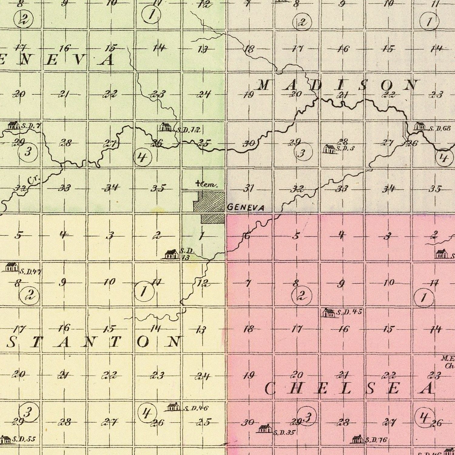 Vintage Map of Fillmore County, Nebraska 1885 -Not available at Minden location-