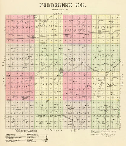 Vintage Map of Fillmore County, Nebraska 1885 -Not available at Minden location-