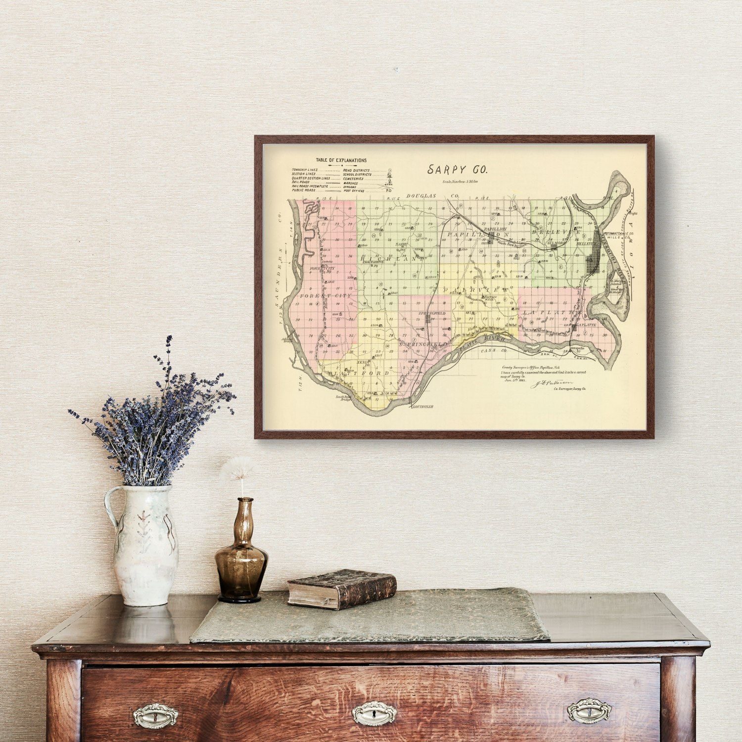Vintage Map of Sarpy County, Nebraska 1885 -Not available at Minden location-