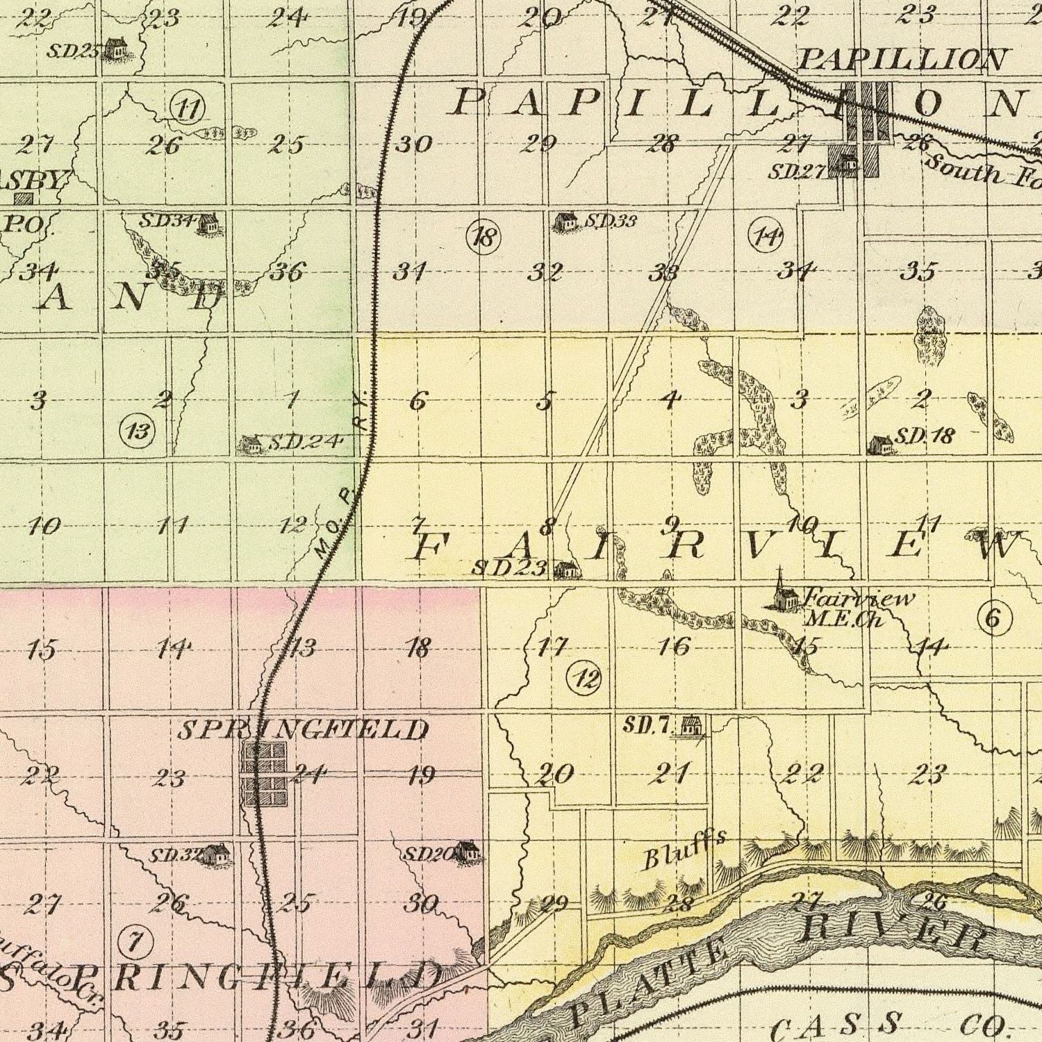 Vintage Map of Sarpy County, Nebraska 1885 -Not available at Minden location-