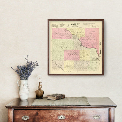 Vintage Map of Valley County, Nebraska 1885 -Not available at Minden location-