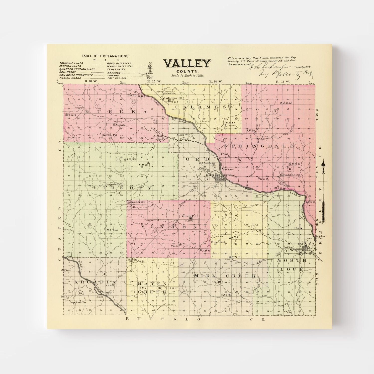 Vintage Map of Valley County, Nebraska 1885 -Not available at Minden location-