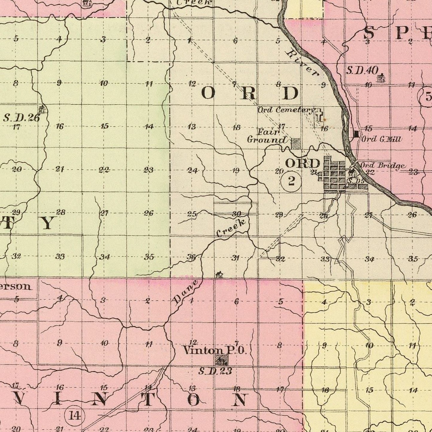 Vintage Map of Valley County, Nebraska 1885 -Not available at Minden location-
