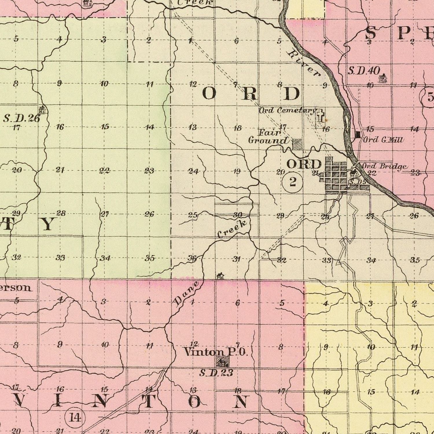 Vintage Map of Valley County, Nebraska 1885 -Not available at Minden location-