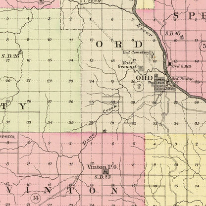 Vintage Map of Valley County, Nebraska 1885 -Not available at Minden location-