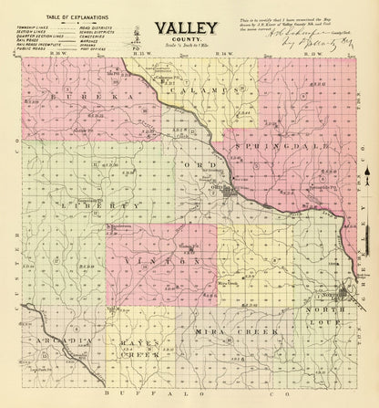 Vintage Map of Valley County, Nebraska 1885 -Not available at Minden location-