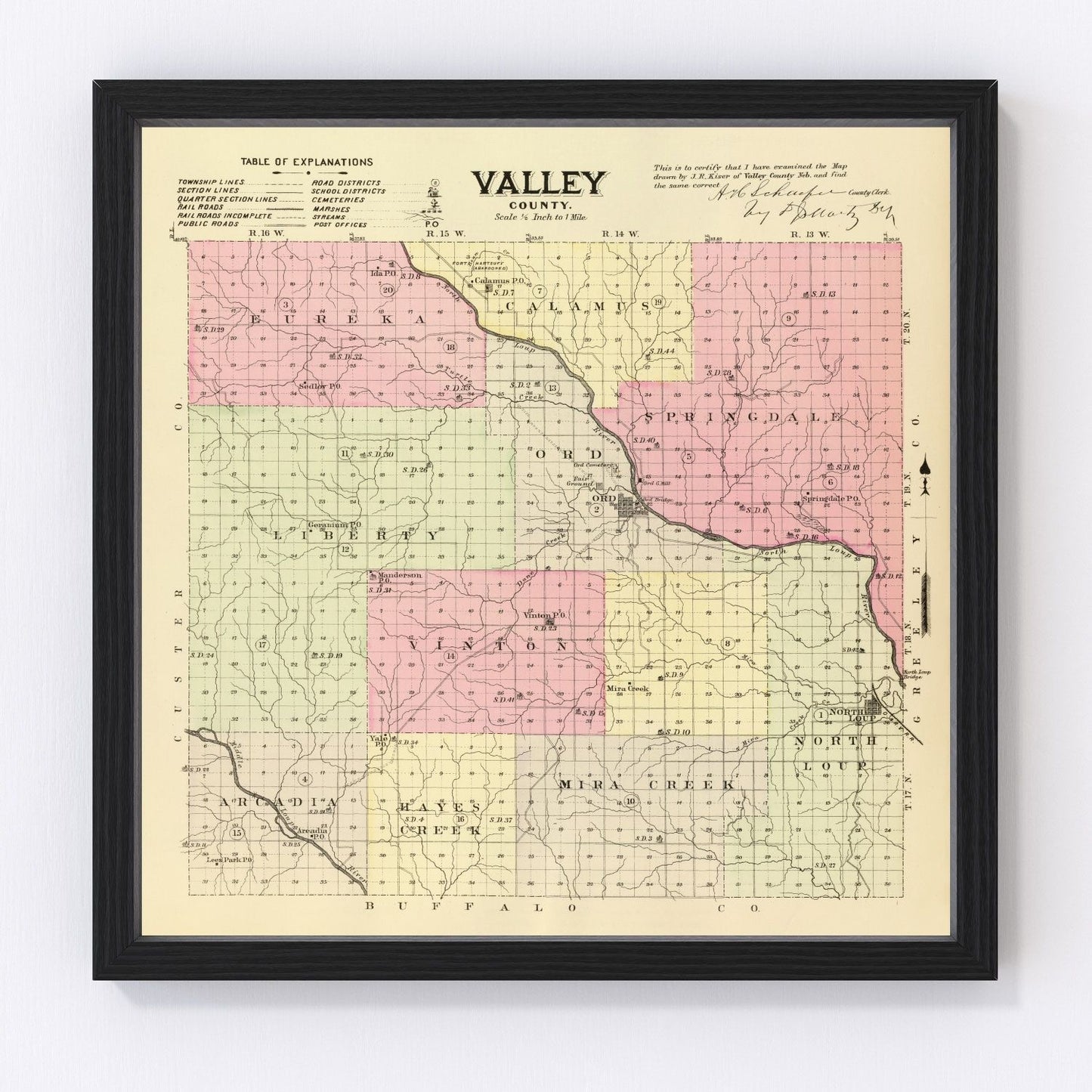 Vintage Map of Valley County, Nebraska 1885 -Not available at Minden location-