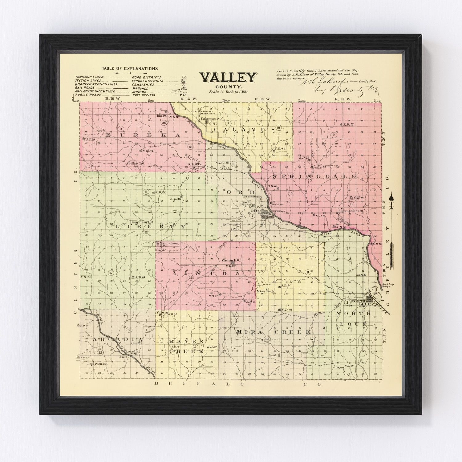 Vintage Map of Valley County, Nebraska 1885 -Not available at Minden location-