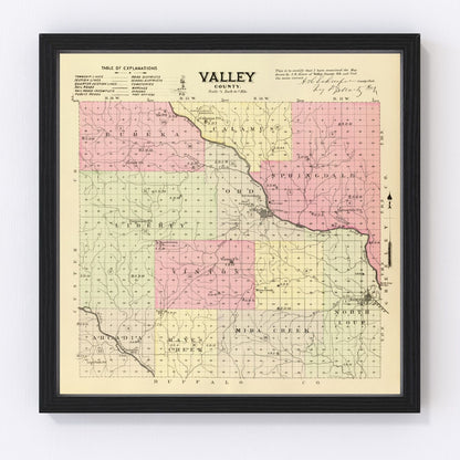 Vintage Map of Valley County, Nebraska 1885 -Not available at Minden location-