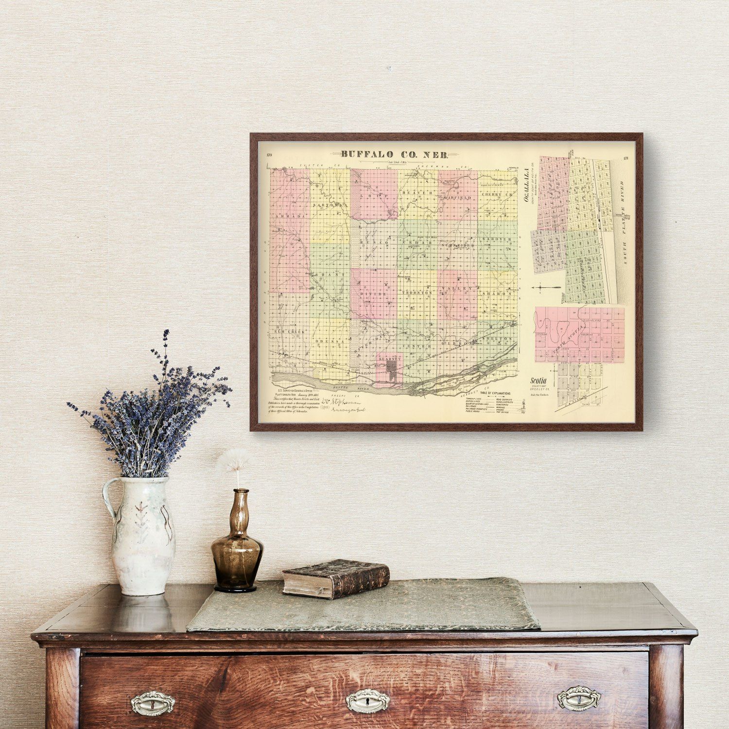 Vintage Map of Buffalo County, Nebraska 1885 -Not available at Minden location-