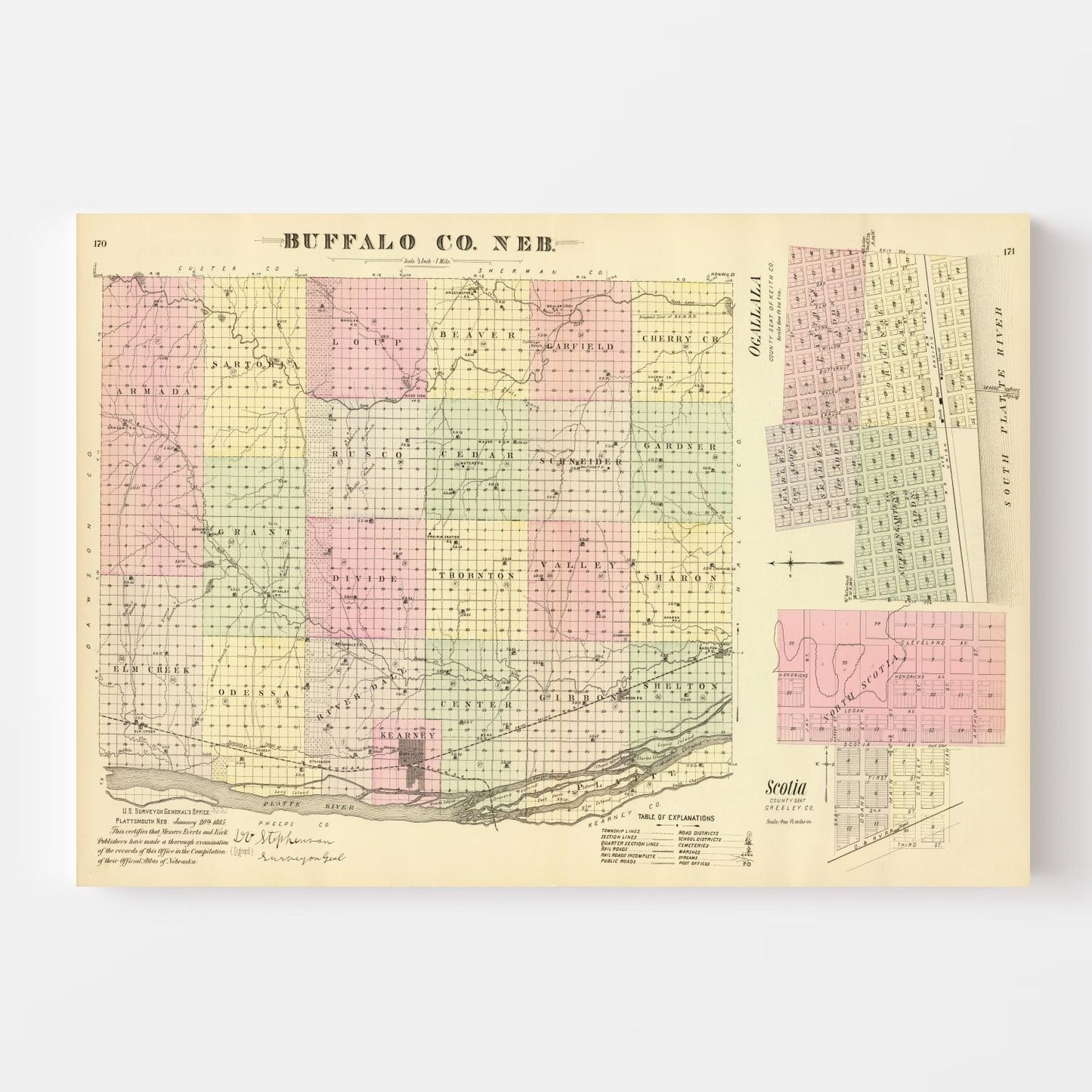 Vintage Map of Buffalo County, Nebraska 1885 -Not available at Minden location-