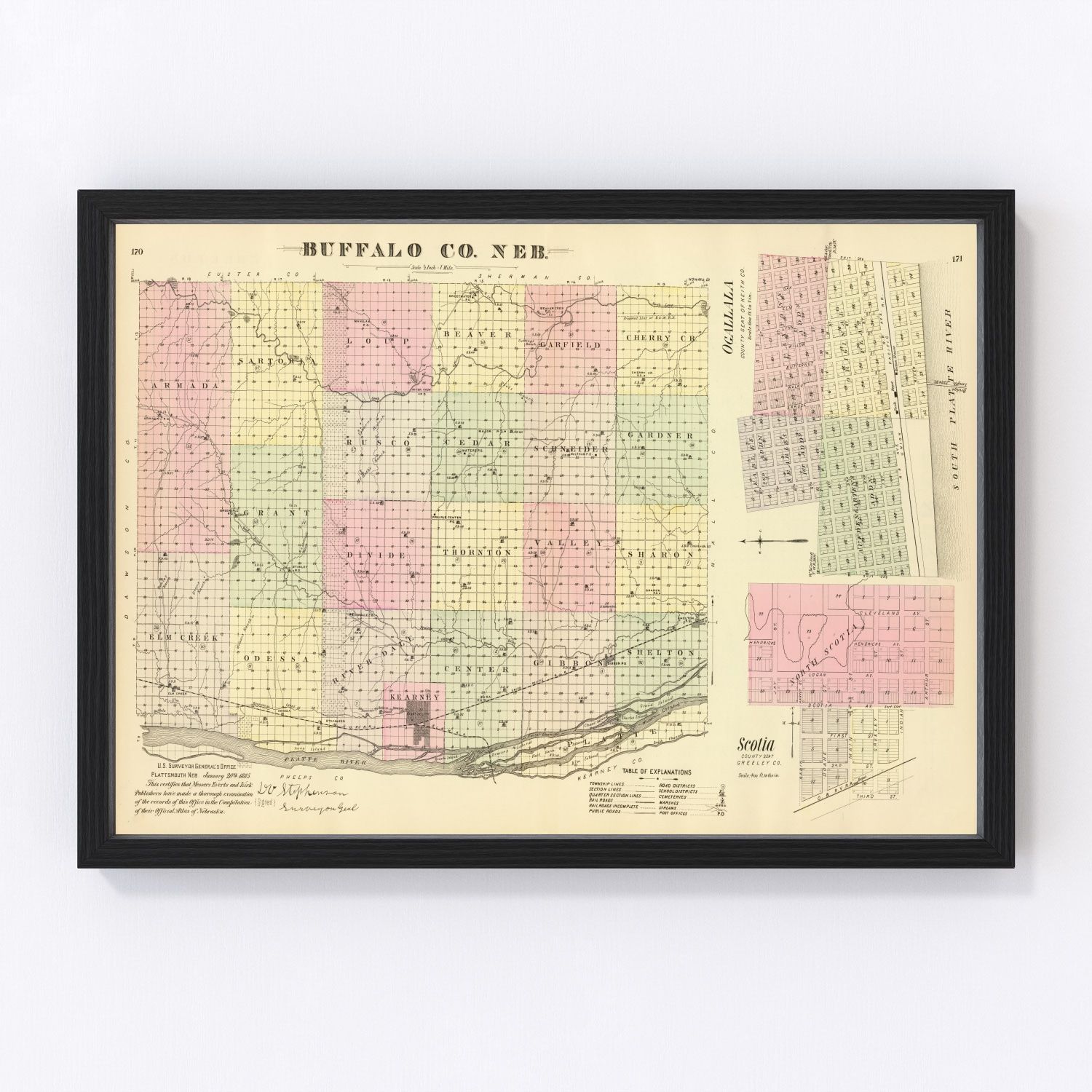 Vintage Map of Buffalo County, Nebraska 1885 -Not available at Minden location-
