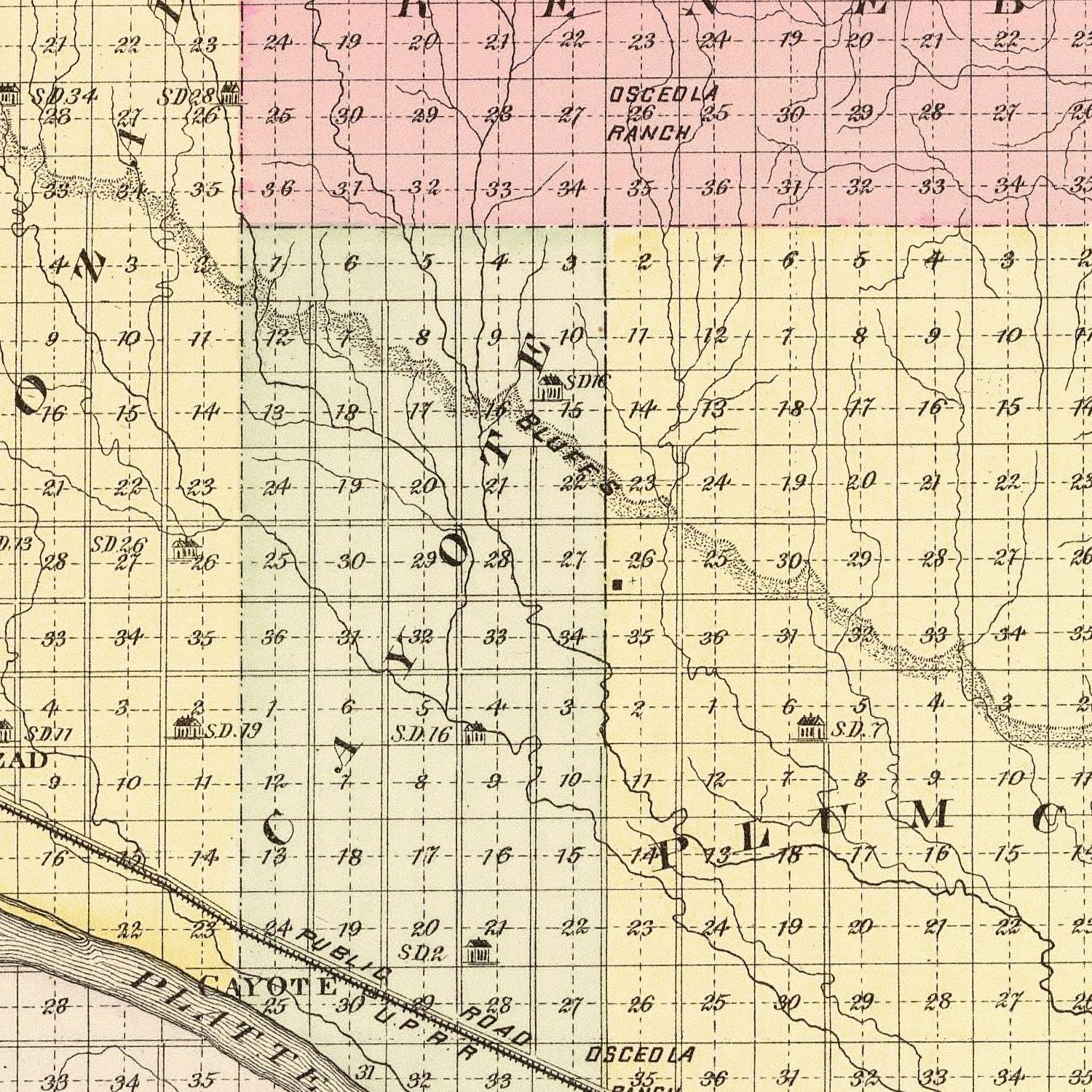 Vintage Map of Dawson County, Nebraska 1885 -Not available at Minden location-