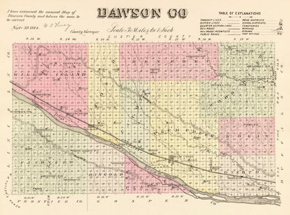 Vintage Map of Dawson County, Nebraska 1885 -Not available at Minden location-