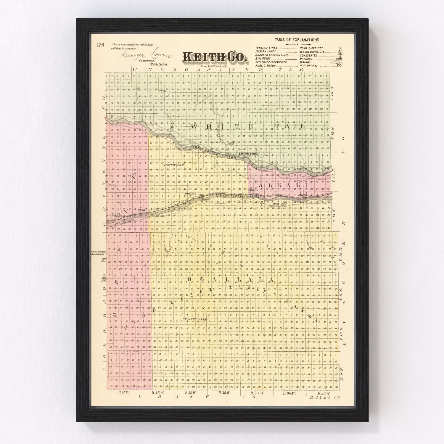 Vintage Map of Keith County, Nebraska 1885 -Not available at Minden location-