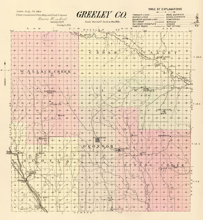 Vintage Map of Greeley County, Nebraska 1885 -Not available at Minden location-