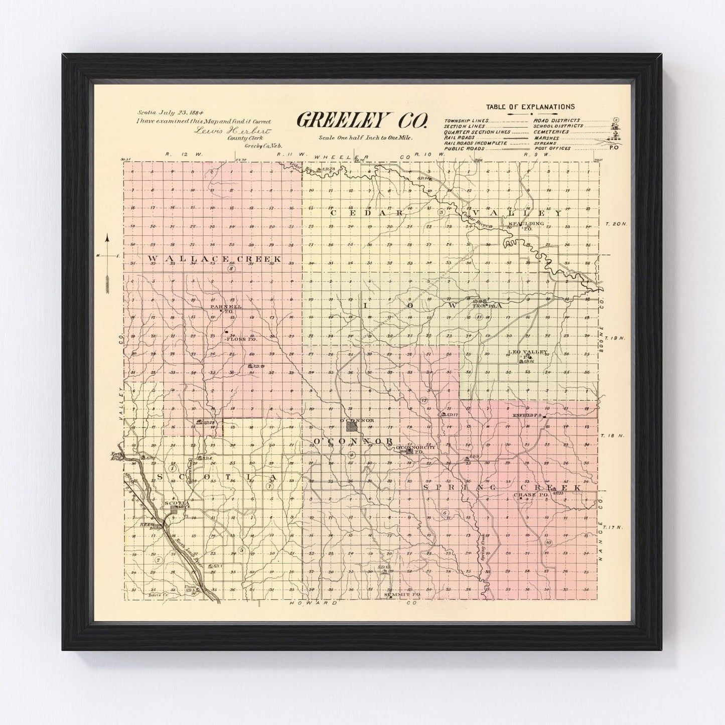 Vintage Map of Greeley County, Nebraska 1885 -Not available at Minden location-