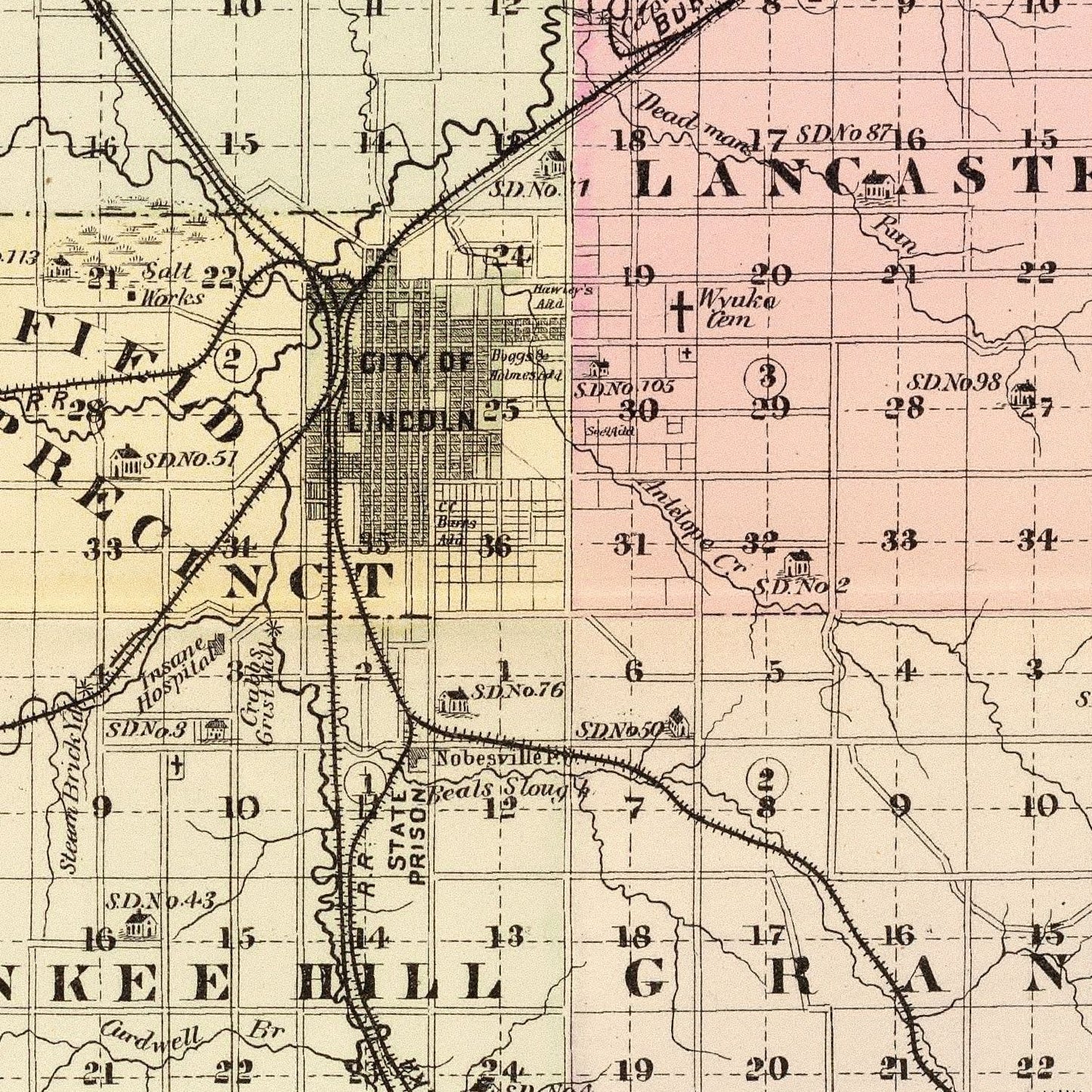 Vintage Map of Lancaster County, Nebraska 1885-Not available at Minden location-