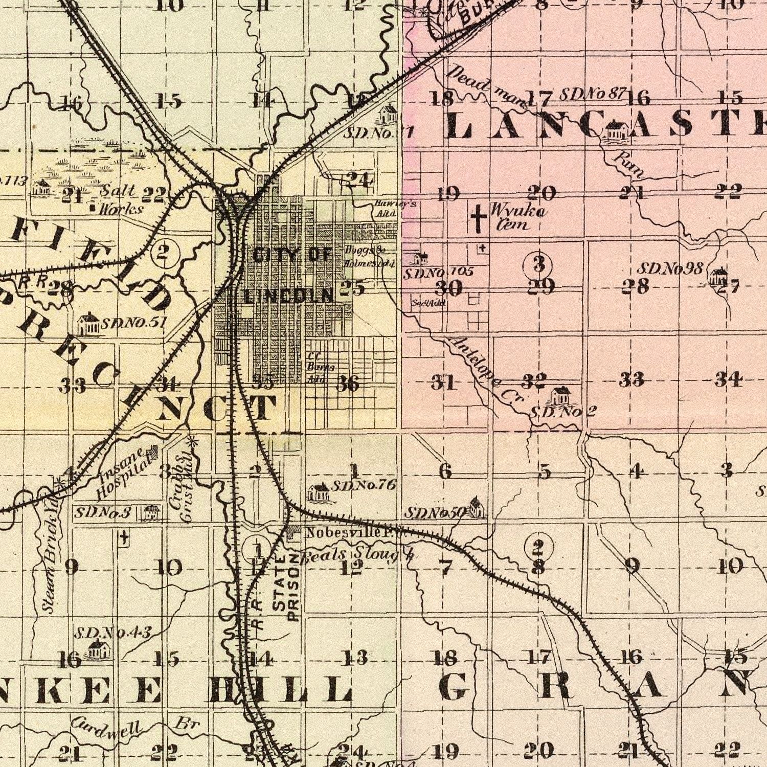 Vintage Map of Lancaster County, Nebraska 1885-Not available at Minden location-