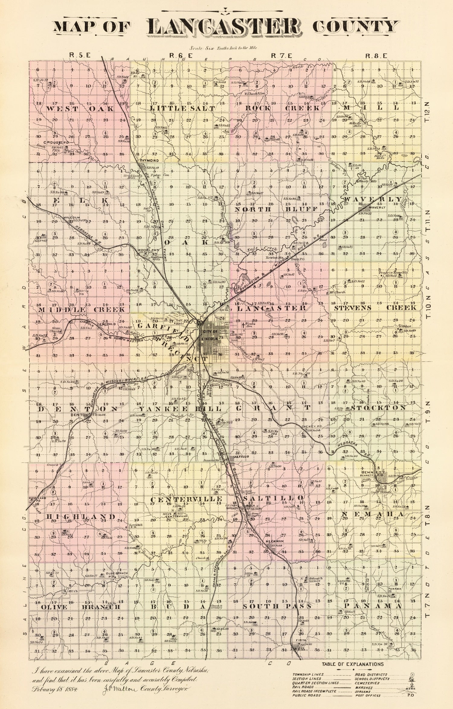 Vintage Map of Lancaster County, Nebraska 1885-Not available at Minden location-