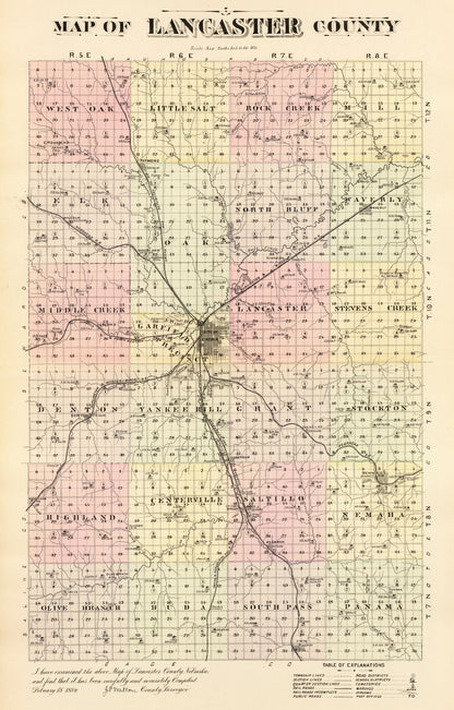 Vintage Map of Lancaster County, Nebraska 1885-Not available at Minden location-