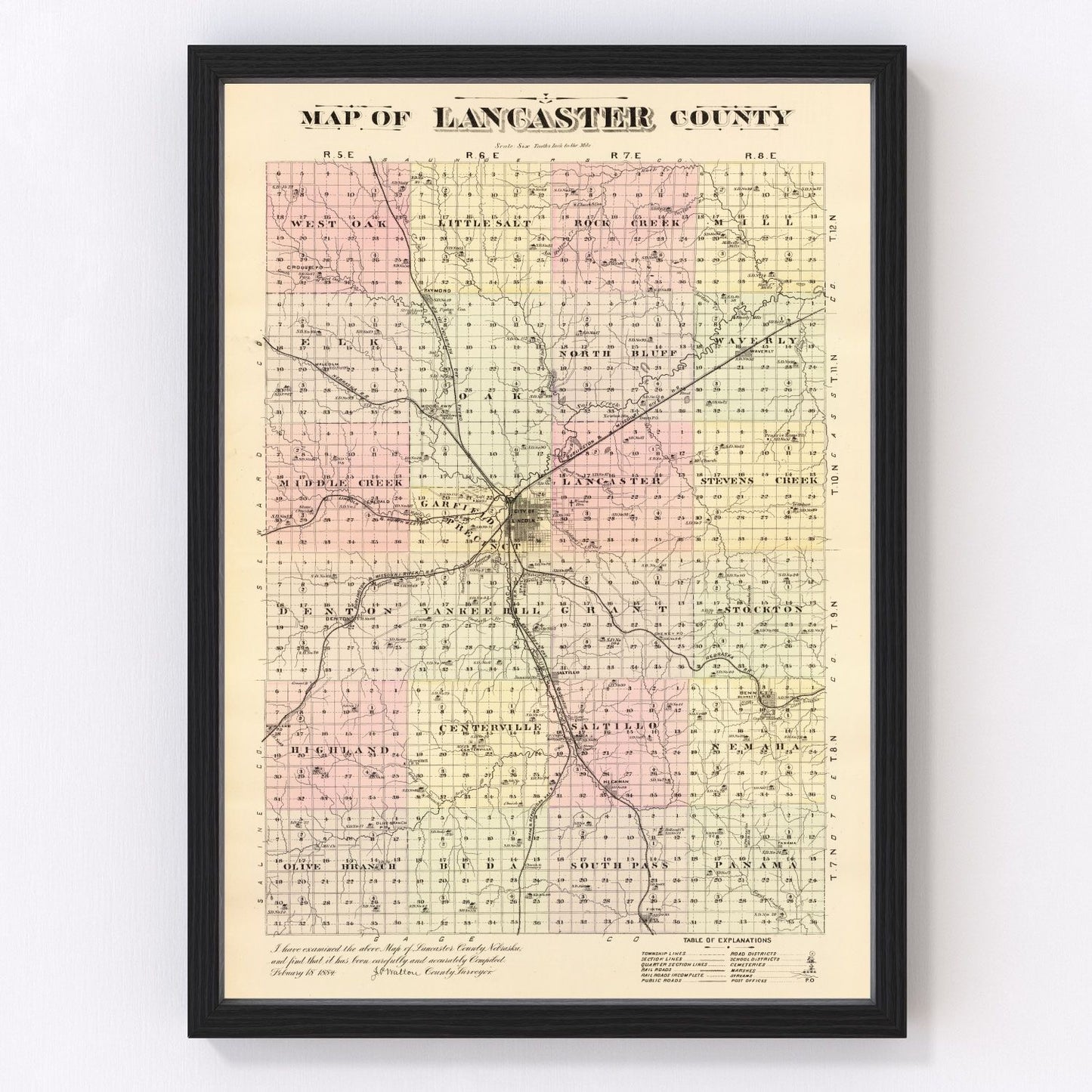 Vintage Map of Lancaster County, Nebraska 1885-Not available at Minden location-