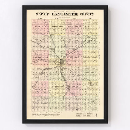 Vintage Map of Lancaster County, Nebraska 1885-Not available at Minden location-