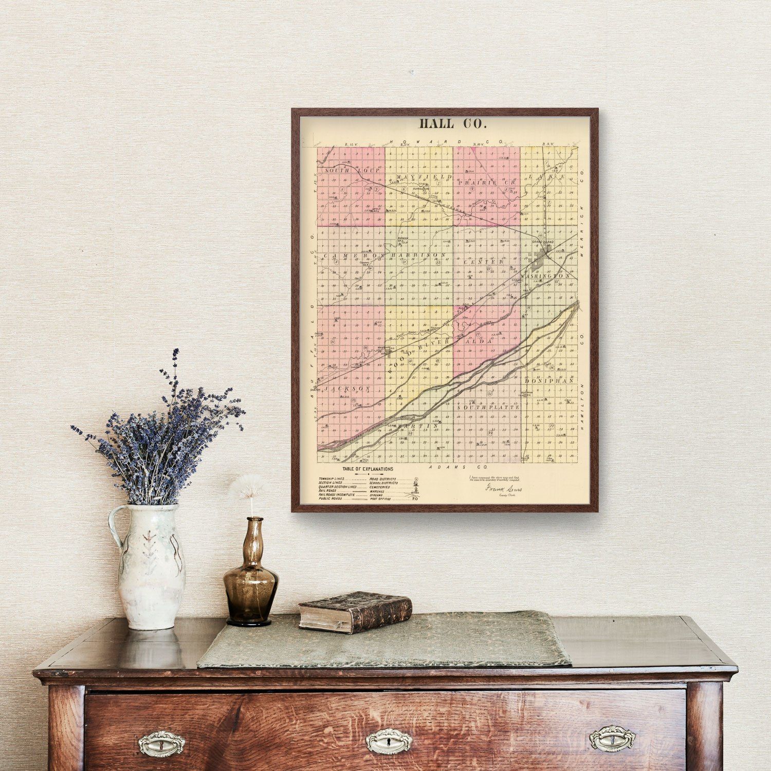 Vintage Map of Hall County, Nebraska 1885 -Not available at Minden location-