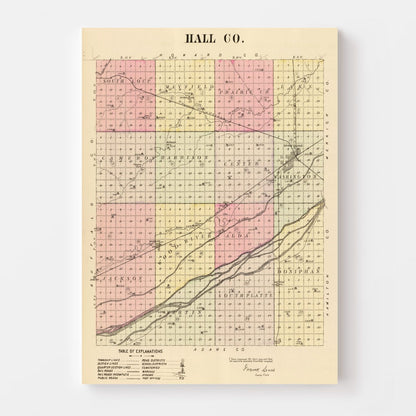 Vintage Map of Hall County, Nebraska 1885 -Not available at Minden location-