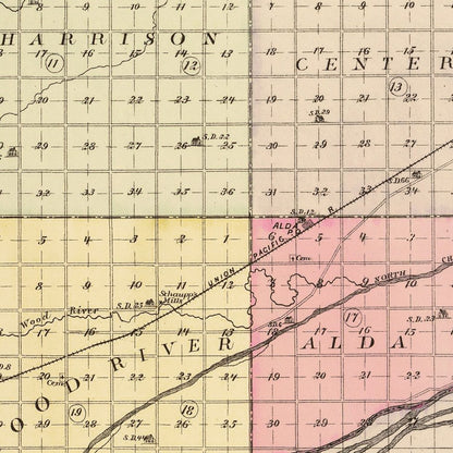 Vintage Map of Hall County, Nebraska 1885 -Not available at Minden location-