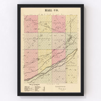 Vintage Map of Hall County, Nebraska 1885 -Not available at Minden location-