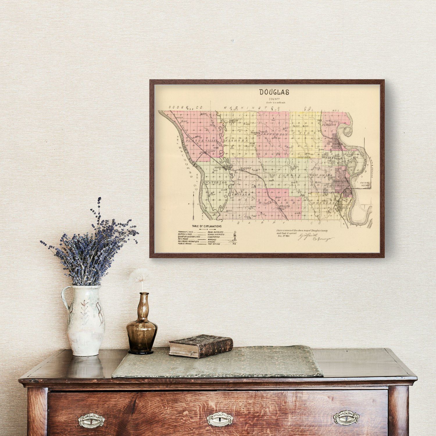 Vintage Map of Douglas County, Nebraska 1885 -Not available at Minden location-