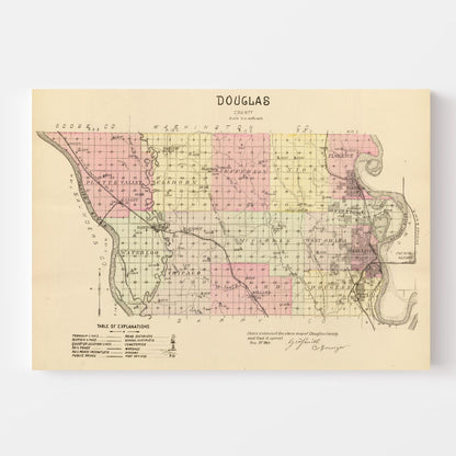 Vintage Map of Douglas County, Nebraska 1885 -Not available at Minden location-