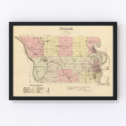 Vintage Map of Douglas County, Nebraska 1885 -Not available at Minden location-