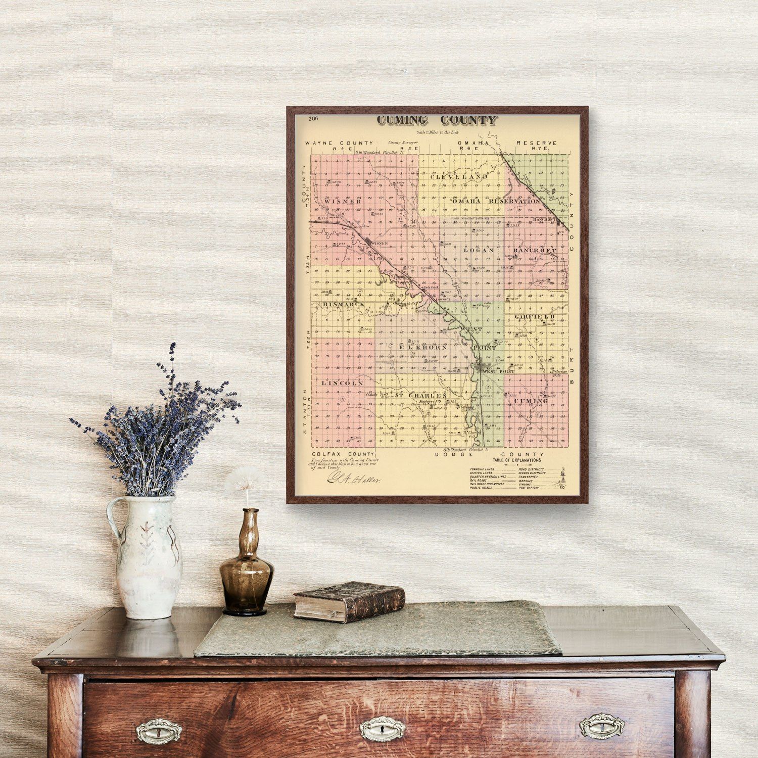Vintage Map of Cuming County, Nebraska 1885 -Not available at Minden location-