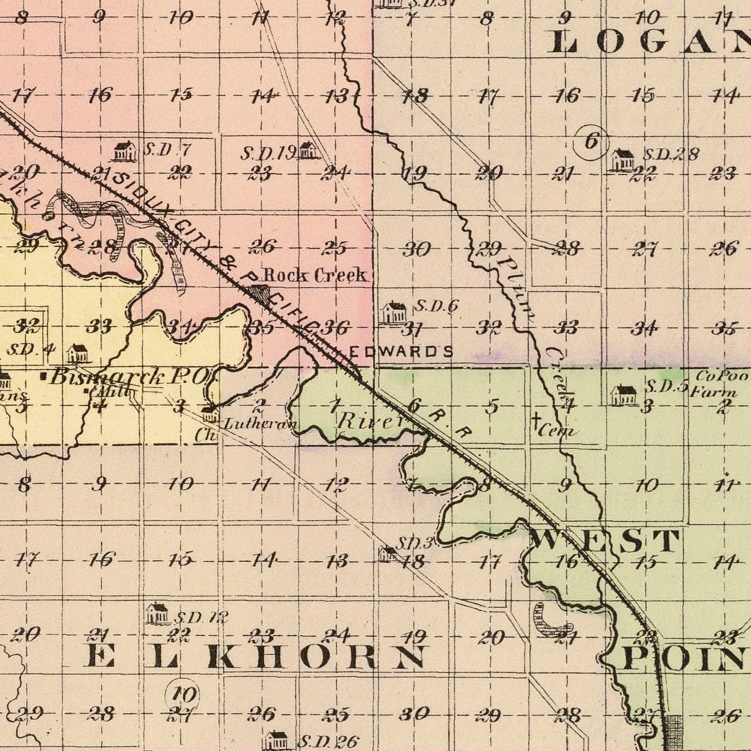 Vintage Map of Cuming County, Nebraska 1885 -Not available at Minden location-