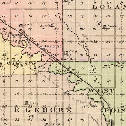 Vintage Map of Cuming County, Nebraska 1885 -Not available at Minden location-