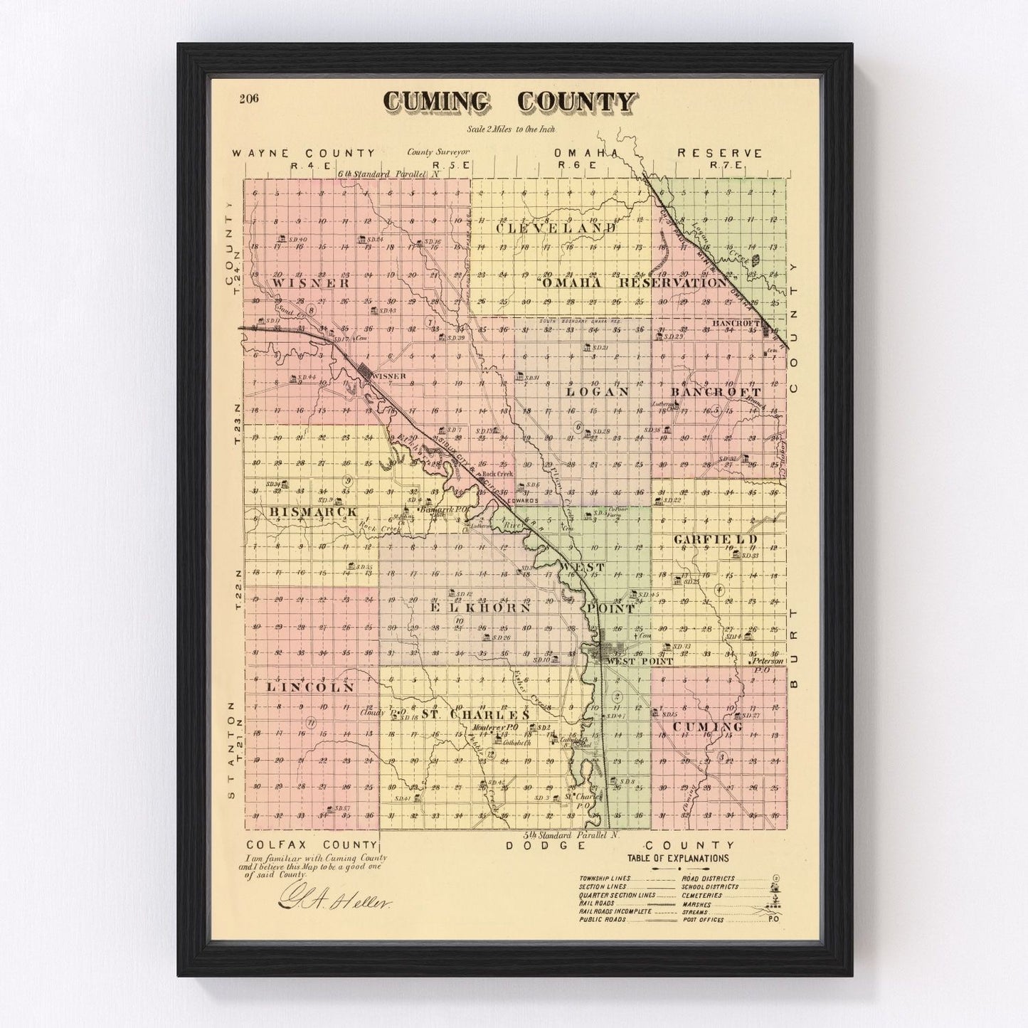 Vintage Map of Cuming County, Nebraska 1885 -Not available at Minden location-