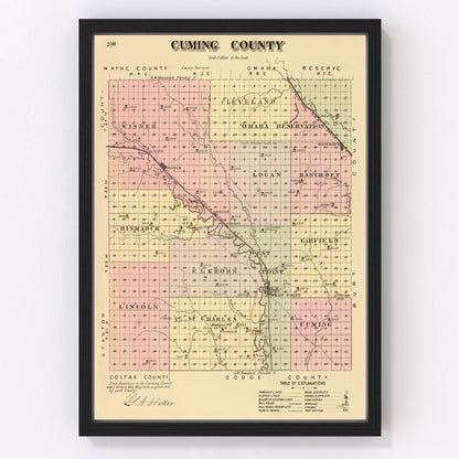 Vintage Map of Cuming County, Nebraska 1885 -Not available at Minden location-