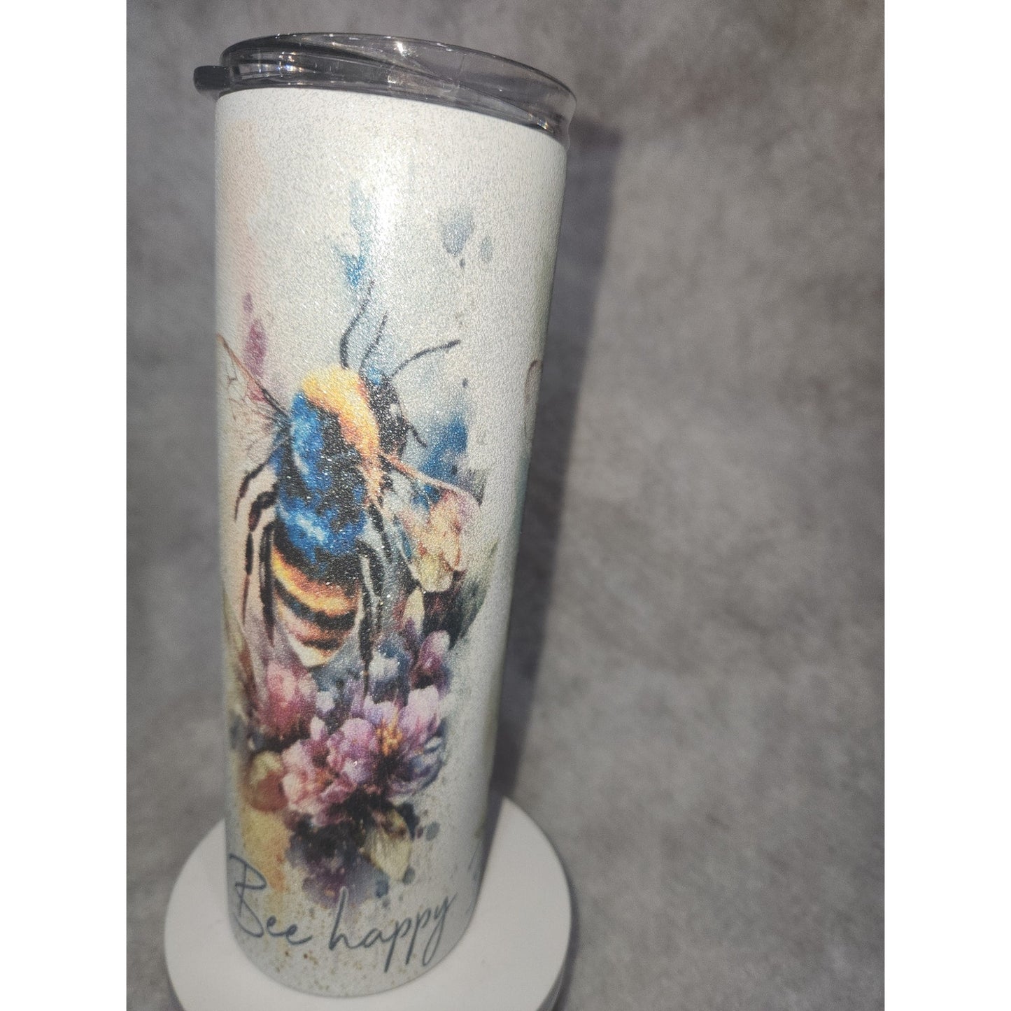 20 oz Stainless Steel Glitter Tumbler Bee Kind Bee Happy Bee Sweet