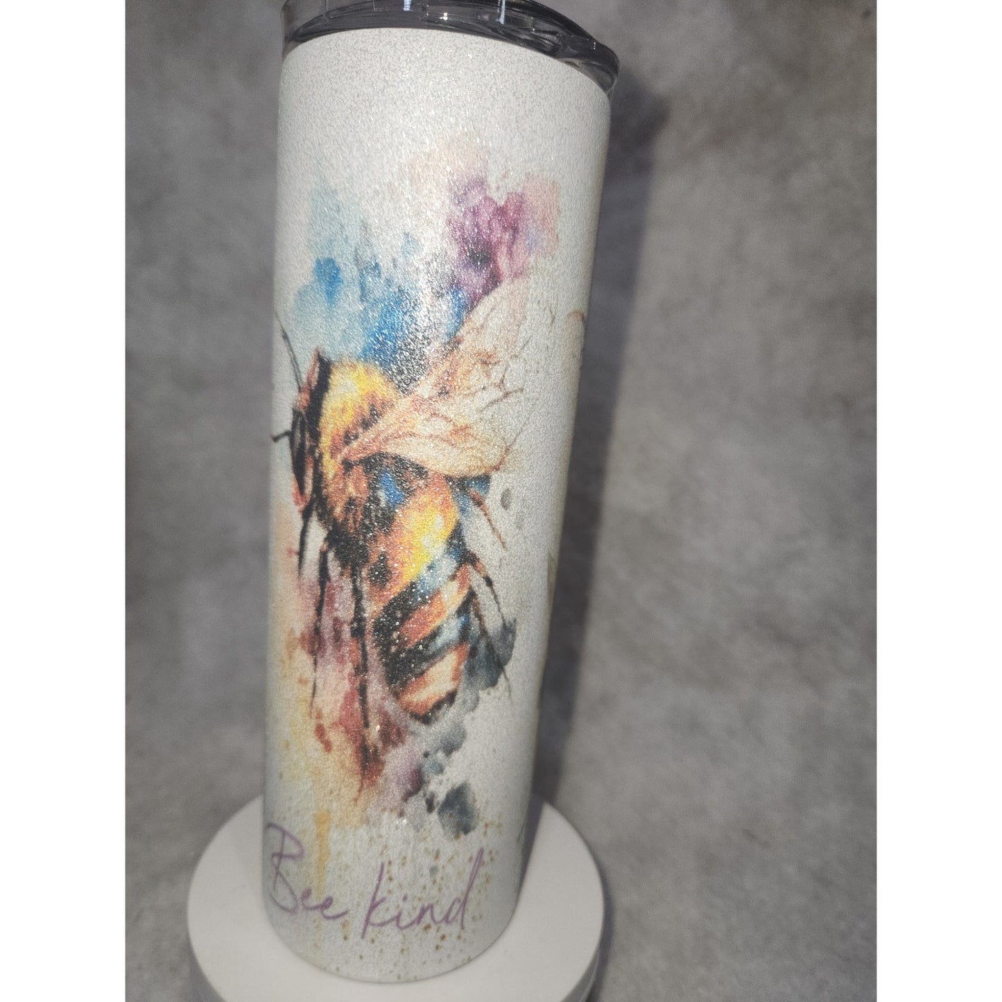 20 oz Stainless Steel Glitter Tumbler Bee Kind Bee Happy Bee Sweet