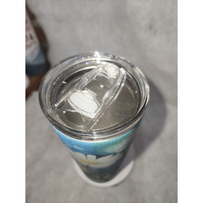 20 oz Stainless Steel Glitter Tumbler Flowers Daisy Dasies
